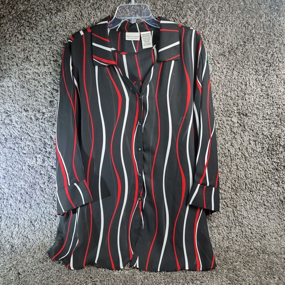 white stag  Top womens Size 22/24  Long Sleeve Collar Button Up‎ Red/Black/White